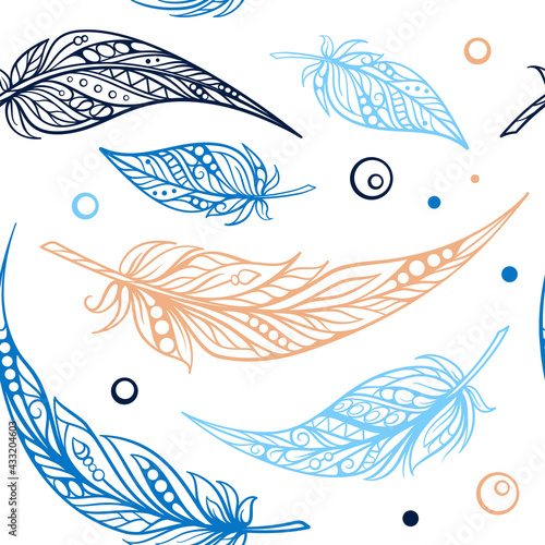 Boho style feathers vector seamless pattern
