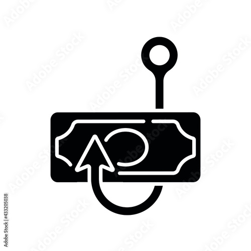 Stealing money glyph icon. Phishing and spam. Hacking. Vector isolated black illustration.