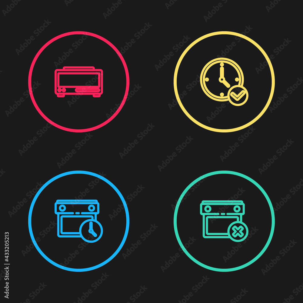 Set line Calendar and clock, date delete, Clock and Digital alarm icon. Vector Set line Calendar and clock, date delete, Clock and Digital alarm icon. Vector
