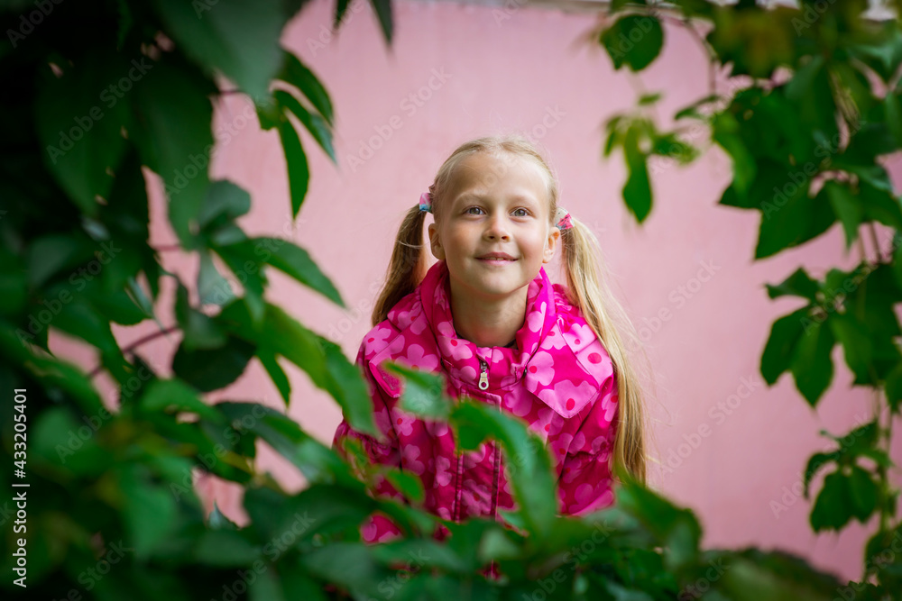 happy girl in purple dress, outdoor walks happy childhood selective focus happy girl in purple dress, outdoor walks happy childhood selective focus