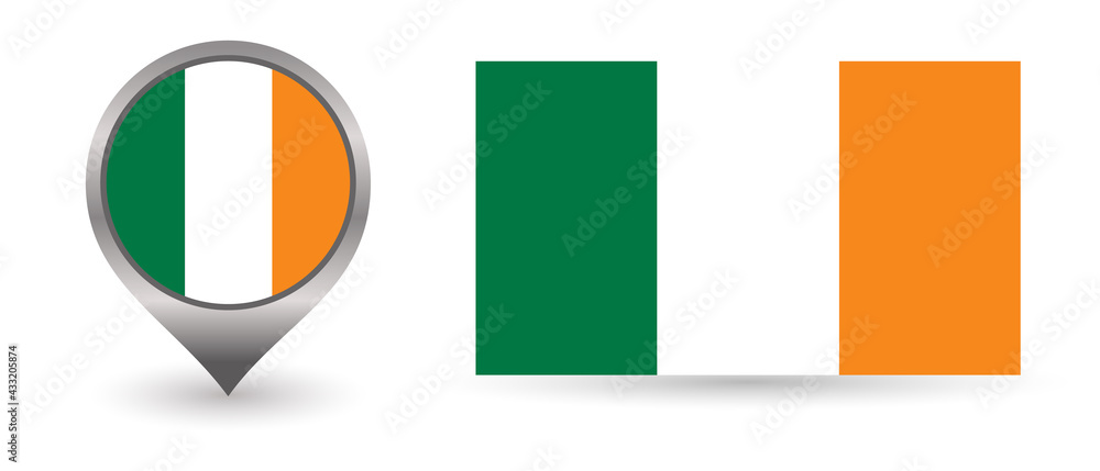 Obraz premium Vector flag Ireland. Location point with flag Ireland inside.