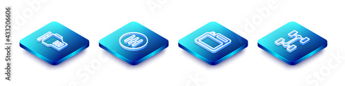 Set Isometric line Check engine, Gear shifter, Canister for motor oil and Chassis car icon. Vector