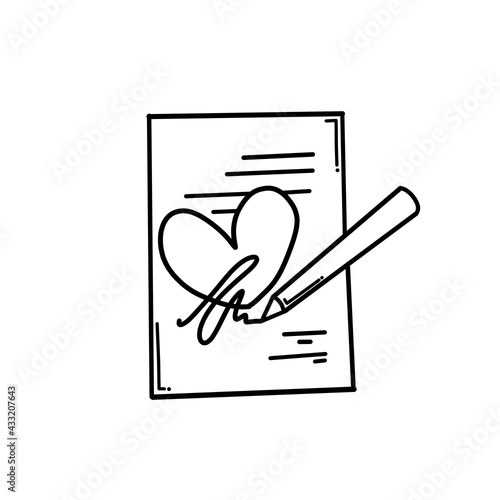 Marriage contract Doodle vector icon. Drawing sketch illustration hand drawn cartoon line eps10