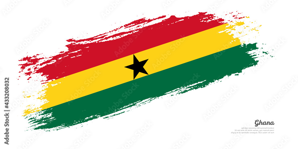 Obraz premium Hand painted brush flag of Ghana country with stylish flag on white background