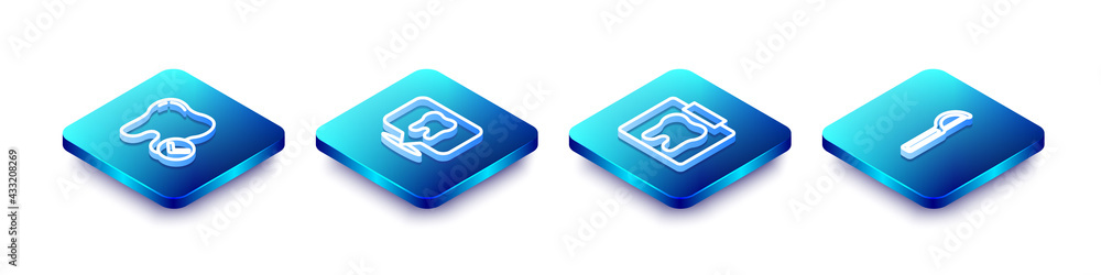 Set Isometric line Tooth whitening concept, Dental clinic location, X-ray of tooth and floss icon. Vector Set Isometric line Tooth whitening concept, Dental clinic location, X-ray of tooth and floss icon. Vector