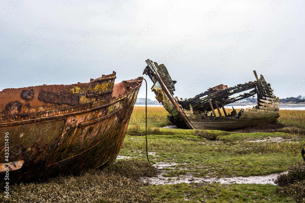 Wrecked Trawlers on the River Wyre near Fleetwood, Lancashire. Wrecked Trawlers on the River Wyre near Fleetwood, Lancashire.
