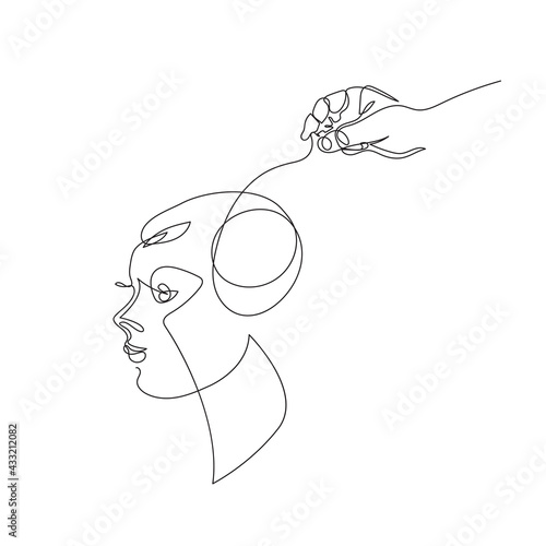he hand unravels the tangled lines in the brain. Psychotherapy, psychology.