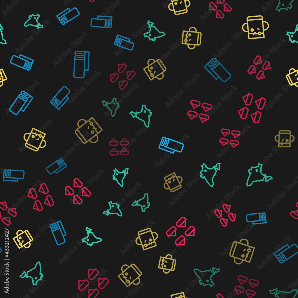Set line Indian textile fabric, map, Cup of tea and leaf and spice on seamless pattern. Vector Set line Indian textile fabric, map, Cup of tea and leaf and spice on seamless pattern. Vector