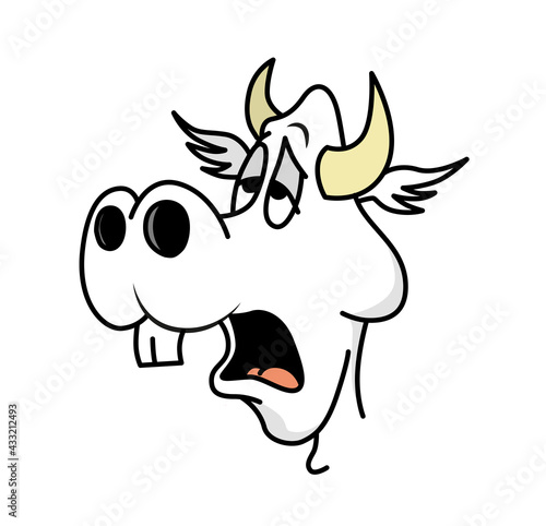 Cute funny complaining tired cow character head, face. Isolated on white background. Cartoon style vector illustration.