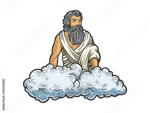 god on the cloud sketch vector illustration