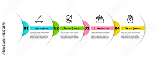 Set line Scented spa stick, Tandoori chicken, Indian spice and symbol hand. Business infographic template. Vector