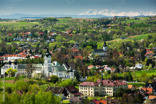 Monastery in Tuchow,Poland at Spring. Colorful Foliage. Sunny Day at Spring. Colorful Foliage. Sunny Day