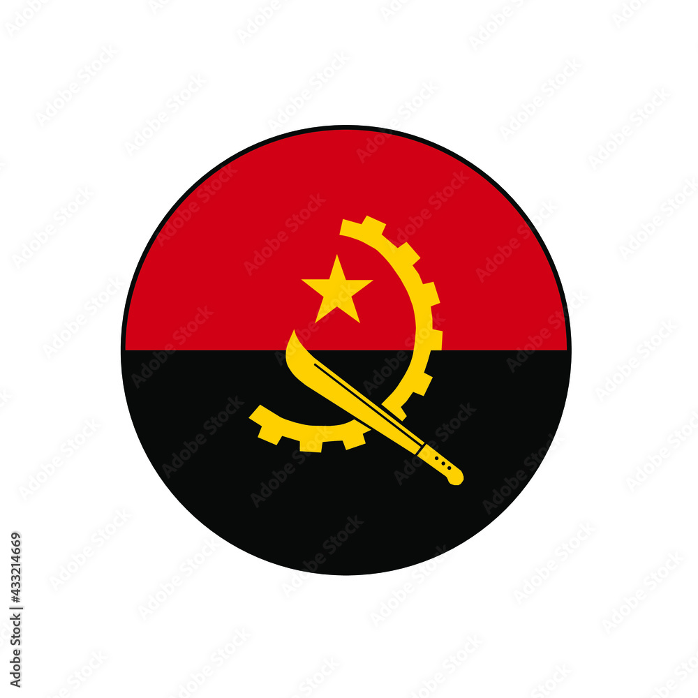 Republic of Angola Flag Vector Circle Icon Button for Africa Concepts. Republic of Angola Flag Vector Circle Icon Button for Africa Concepts.