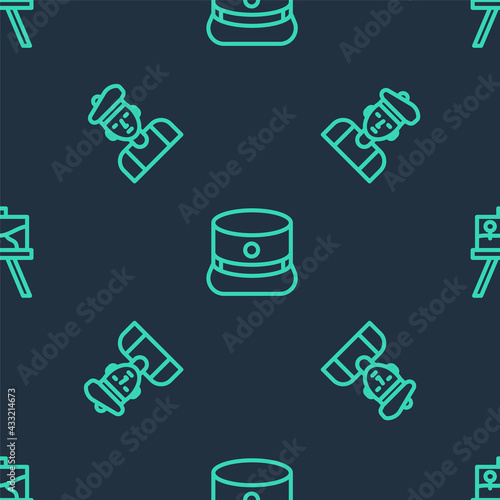 Set line Kepi, French man and Easel or painting art boards on seamless pattern. Vector