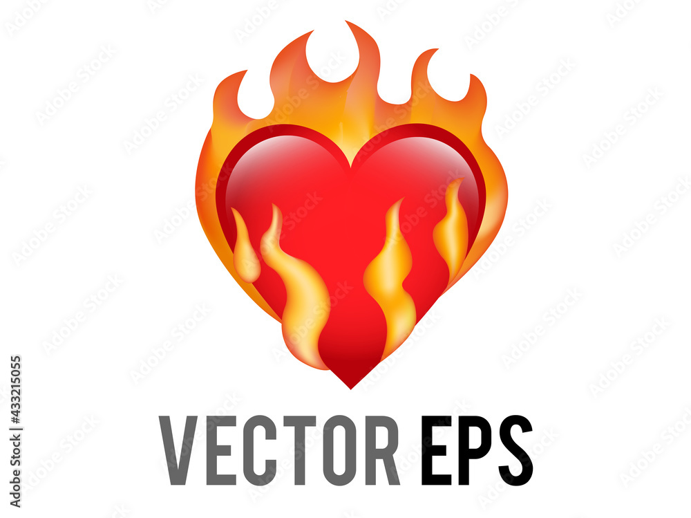 Vector classic love red glossy heart on fire icon, used for desire Vector classic love red glossy heart on fire icon, used for desire