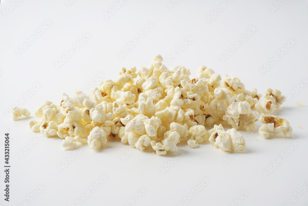 Pile of popcorn isolated on a white background.