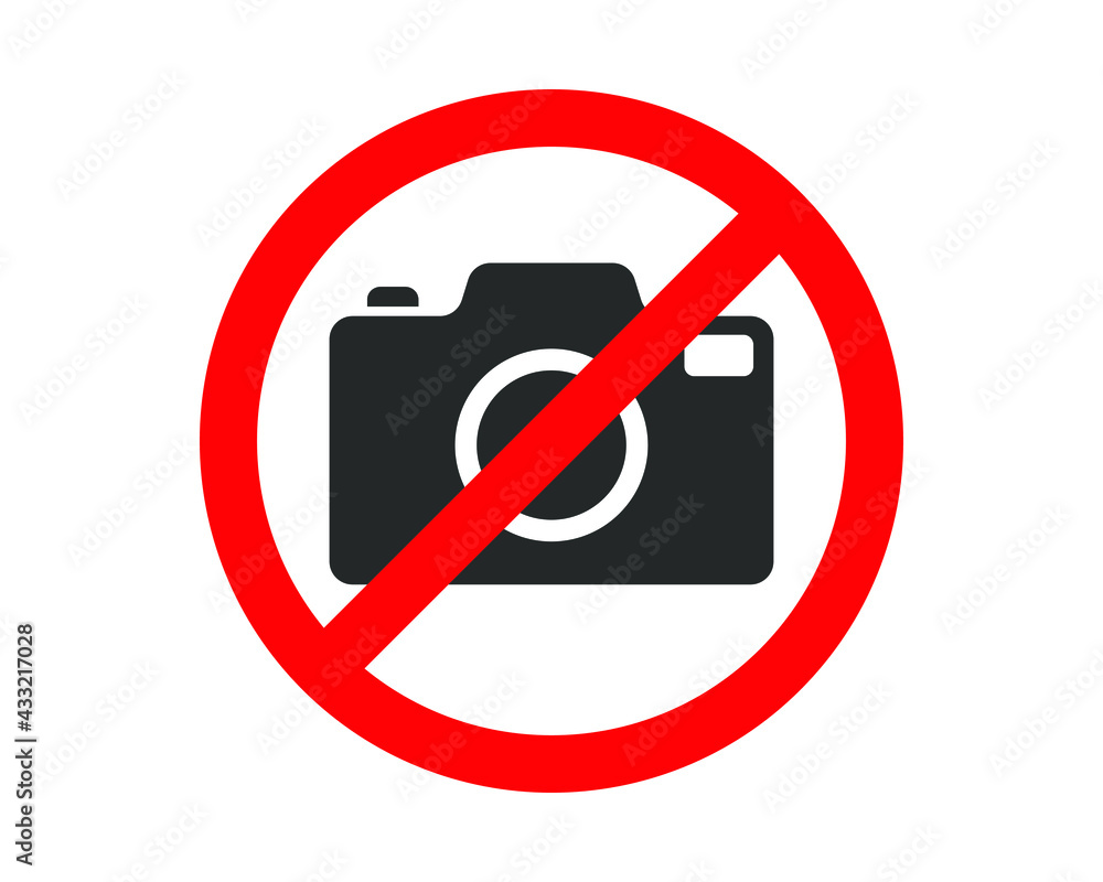 No photographing prohibition symbol sign. Photograph amd camera prohibit icon logo. Vector illustration image. Isolated on white background. No photographing prohibition symbol sign. Photograph amd camera prohibit icon logo. Vector illustration image. Isolated on white background.
