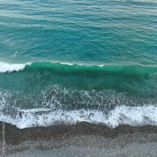 sea surf drone view, landscape beach travel blue water waves © kichigin19
