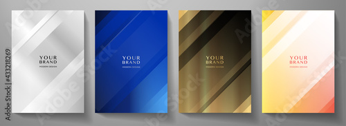 Modern cover design set. Creative abstract with diagonal line pattern on background in silver, blue, black and gold color. Premium vector collection for business catalog, brochure template, booklet