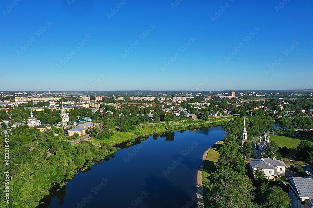 Fototapeta premium vologda view of the city from a drone, buildings architecture, a trip to the province in russia
