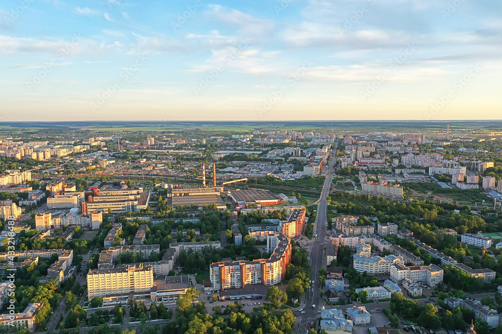 Obraz premium vologda view of the city from a drone, buildings architecture, a trip to the province in russia