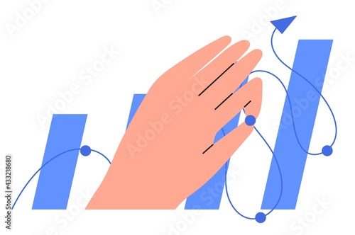 Economics strategy, analysis of sales, statistic, data stat arrow illustration for banner, landing web page. Analyst hand collect data and analyse business, business solution for ui or mobile app.