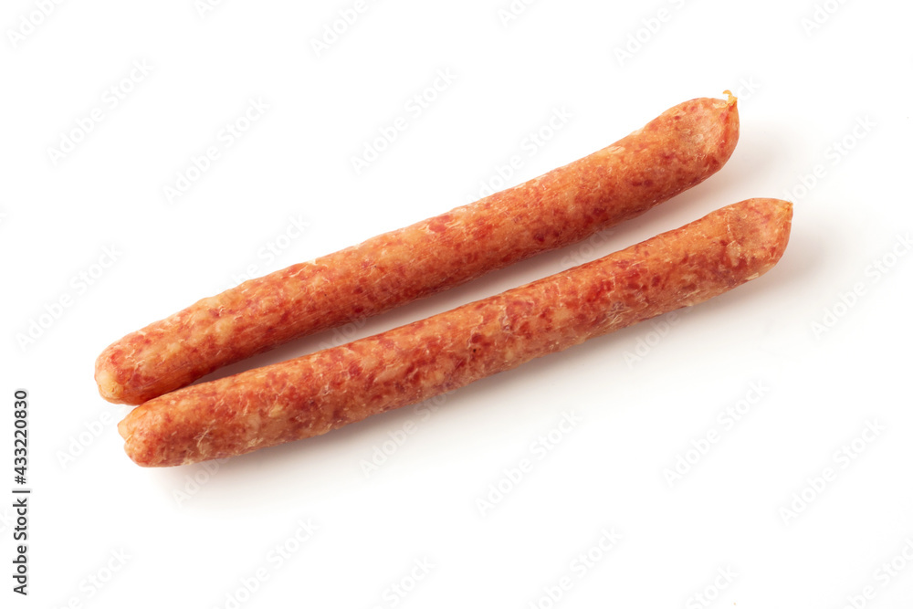 Chinese sausage isolated on a white background, As a preservation of food by drying with air. Chinese sausage isolated on a white background, As a preservation of food by drying with air.