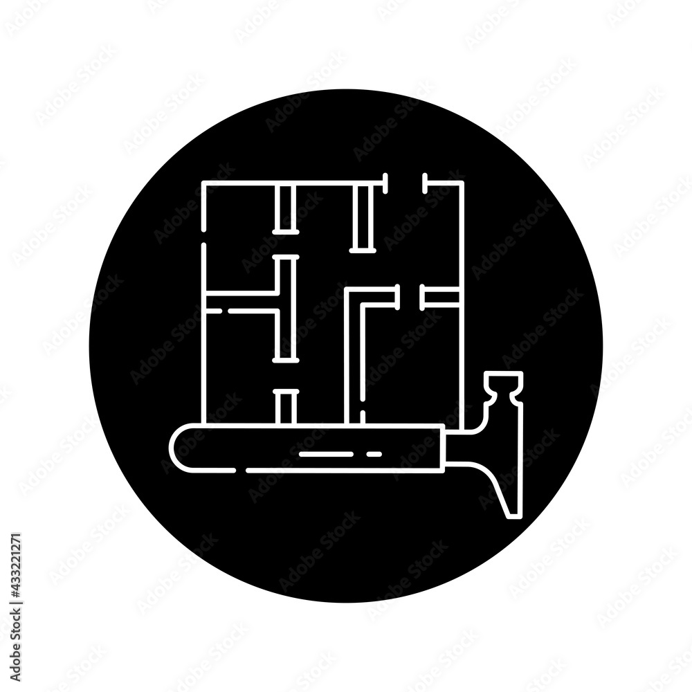 Erection partitions at home black glyph icon. Pictogram for web page, mobile app Erection partitions at home black glyph icon. Pictogram for web page, mobile app