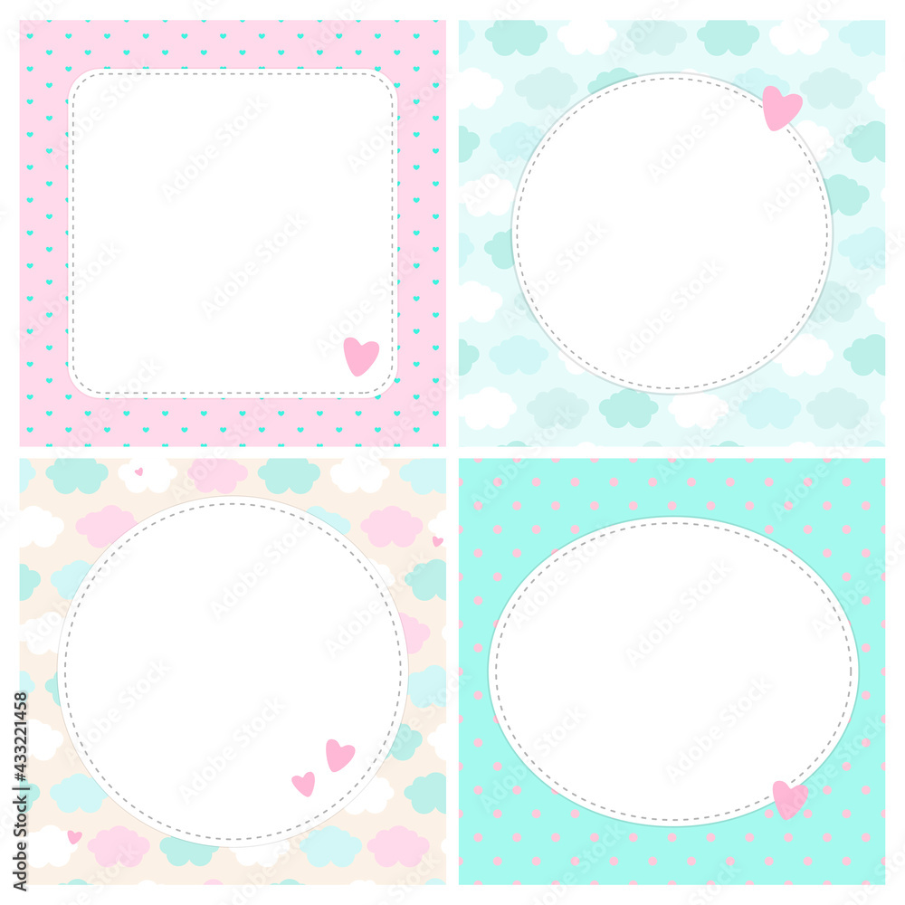 Set of cute cards, letters, blanks, pages for notes in childish style in unicorn theme. Vector template suitable for to do list, card, party invitation and cute letter for postcrossing. 
