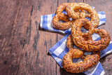 Oktoberfest concept - pretzels on a traditional napkin