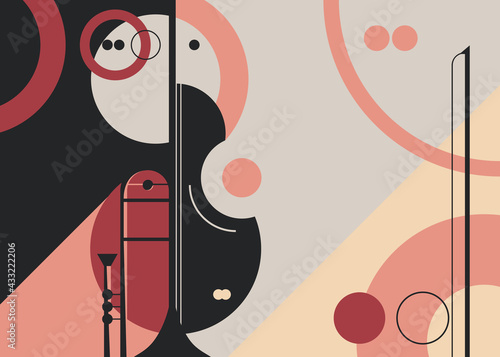 Banner template with trumpet and violin. Flyer design for concert of classical music.