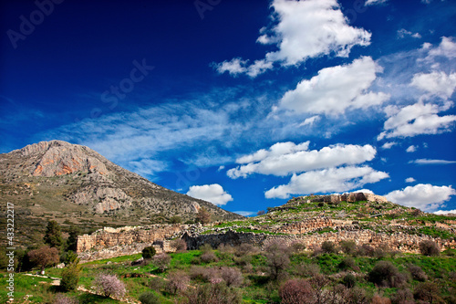 The Acropolis of ancient Mycenae ("Mykines"), Argolis ("Argolida"), Peloponnese, Greece.
