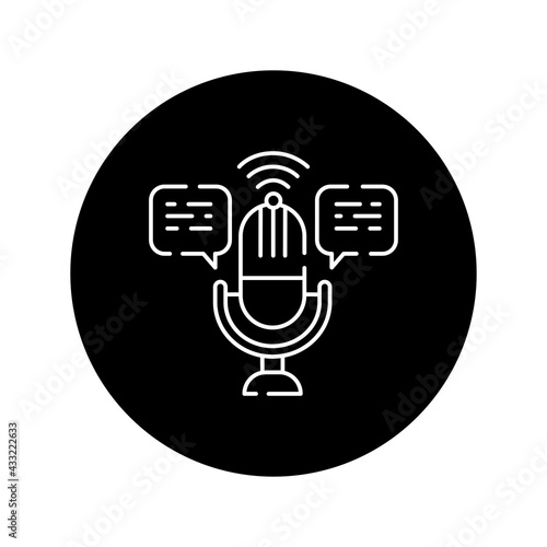 Voice podcast black glyph icon. Pictogram for web page, mobile app