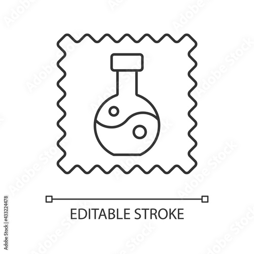 Synthetic fabric property linear icon. Fiber label. Artificial fiber. Man made tissue type. Thin line customizable illustration. Contour symbol. Vector isolated outline drawing. Editable stroke