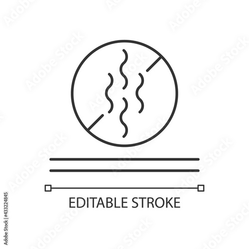 Odor resistant textile feature linear icon. Fiber property for suppressing sweat odor. Thin line customizable illustration. Contour symbol. Vector isolated outline drawing. Editable stroke