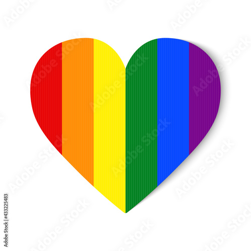 Rainbow pride flag with origami style on heart background