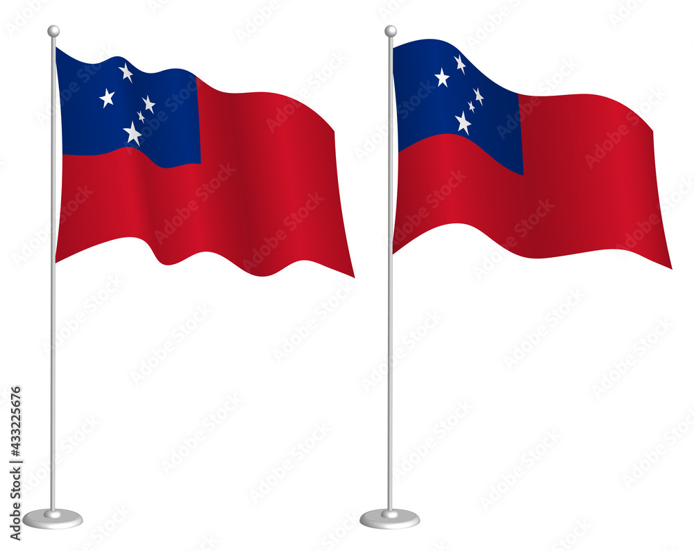flag of Samoa on flagpole waving in wind. Holiday design element. Checkpoint for map symbols. Isolated vector on white background
