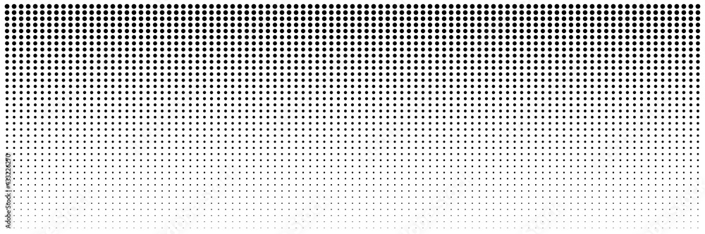 Dot halftone background. Abstract gradient black dots background. Halftone effect. Dot seamless horizontal geometric pattern. Stock vector