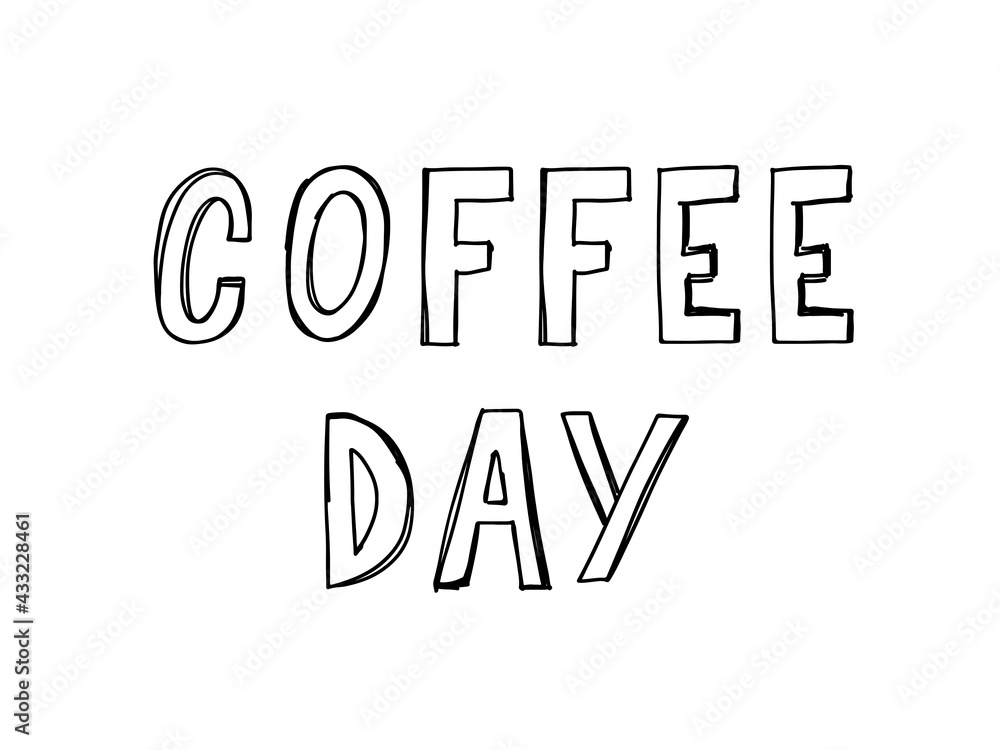 Fototapeta premium International Coffee Day lettering with coffee beans. Vector illustration