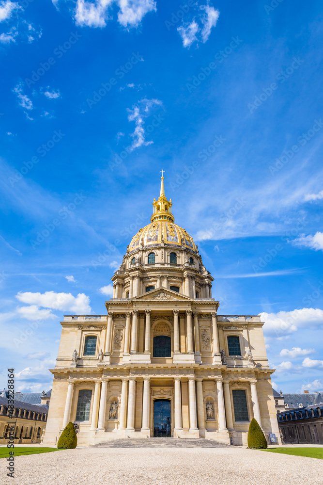 Wide angle view of the Dome des Invalides in Paris, France