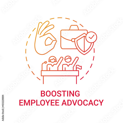 Boosting employee advocacy concept icon. Company culture idea thin line illustration. Increasing engagement. Improving employee-employer relations. Vector isolated outline RGB color drawing