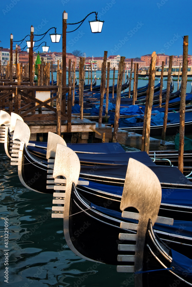 Venice gondolas at night, Italy