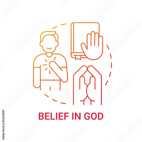 Belief in God concept icon. Personal value idea thin line illustration. God grace and love. Christian value. Stable long-lasting belief. Progress for mankind. Vector isolated outline RGB color drawing