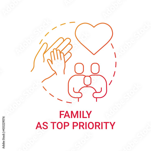 Family as top priority concept icon. Personal value idea thin line illustration. Strong relationships creation. Instilling responsibility. Child-rearing. Vector isolated outline RGB color drawing