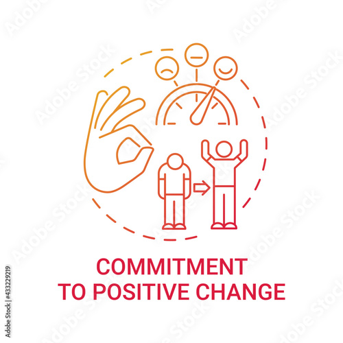 Commitment to positive change concept icon. Corporate value idea thin line illustration. Organizational structure. Motivation support. Change initiatives. Vector isolated outline RGB color drawing