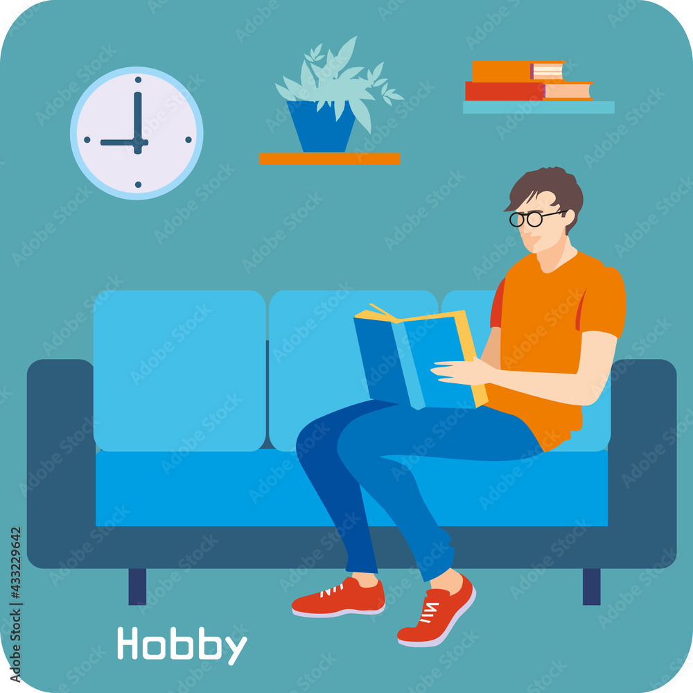 The student is sitting on the couch and reading a book. The student is sitting on the couch and reading a book.