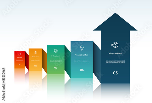 Vector infographic arrow template with 5 steps. Can be used for web design, timeline, diagram, process chart, graph, business presentation.