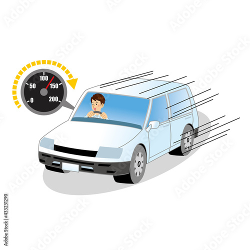 スピード違反で自動車を運転する男