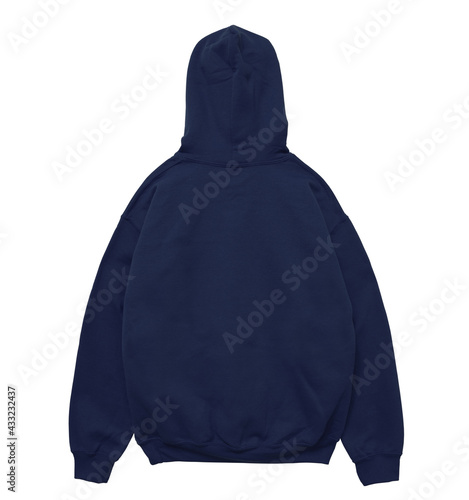 Blank hoodie sweatshirt color navy back view on white background
