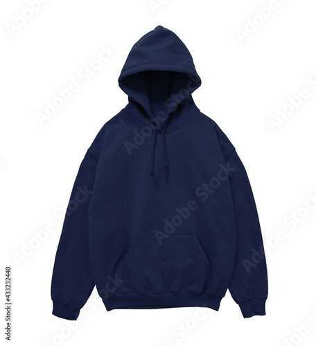Blank hoodie sweatshirt color navy front view on white background

